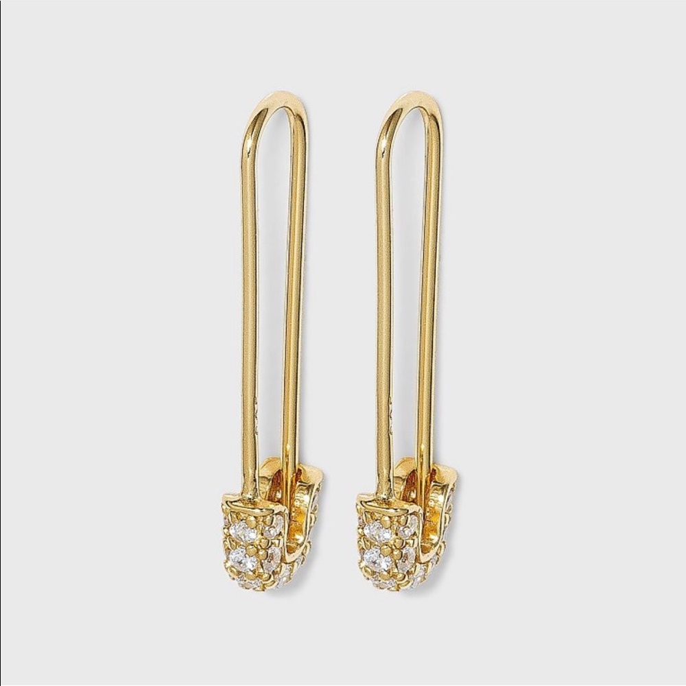 Sugarfix by Baublebar 14K Gold Plated Crystal & Gold Safety Pin Drop Earrings
